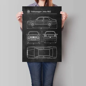 Volkswagen Jetta Mk2 Coupe Poster Car Vintage Blueprint Art - Picture 1 of 5