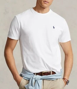 POLO RALPH LAUREN MENS PONY LOGO CUSTOM SLIM FIT JERSEY COTTON WHITE T SHIRT - Picture 1 of 24