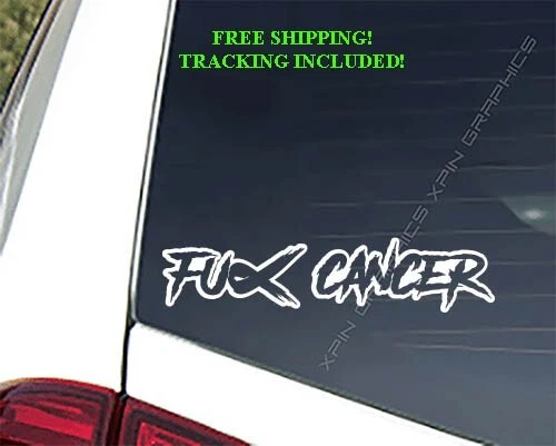 (2) Fuck-Cancer Awareness Ribbon OUTLINE Brush Vinyl Window Decal Sticker - Image 1 of 3