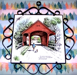 Vintage The Schoolhouse Covered Bridge Lyndon Vermont Screencraft Trivet/Tile - Picture 1 of 1