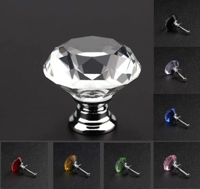 10Pcs Crystal Glass Cabinet Knob Diamond Shape 30mm Drawer Cupboard Handle Pull - Image 1 of 4