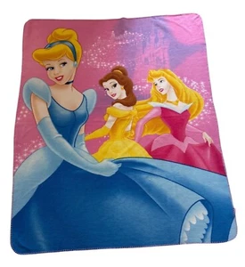 Disney Princess Fleece Blanket Cinderella Belle & Aurora 48" X 61" Pink & Blue - Picture 1 of 4