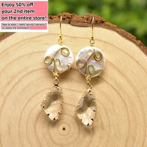 Crystal Freshwater Pearl Earrings Bohemian Baroque Dangle Tassel Drop 925 Silver - Picture 1 of 7