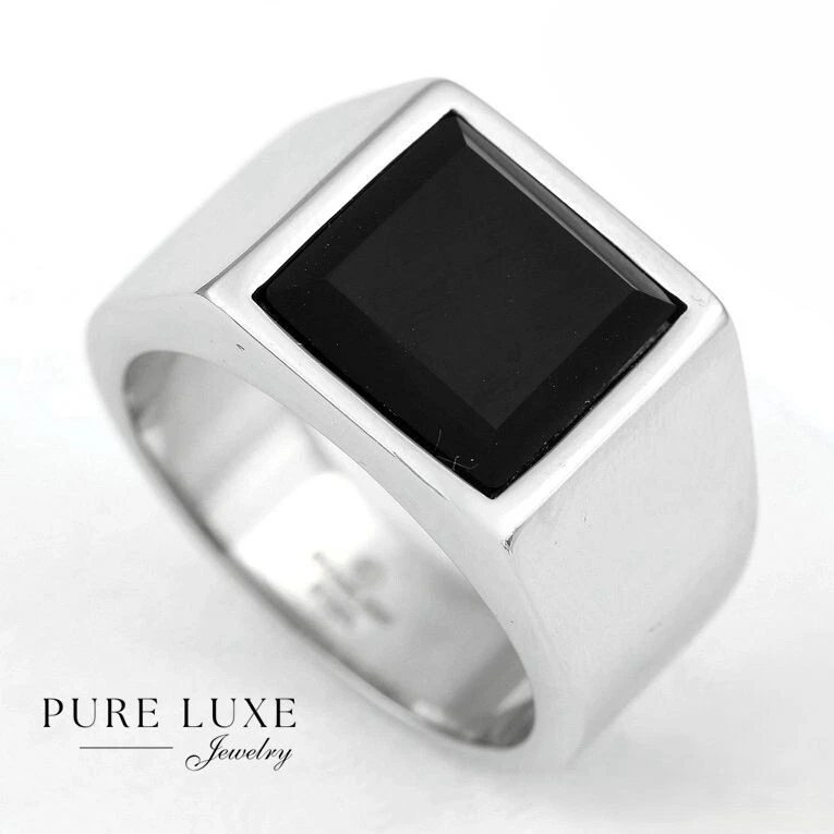 Men's Stainless Steel,Square Black Onyx,Ring size 8 9-13 High Polish BOX Foto 1 de 1
