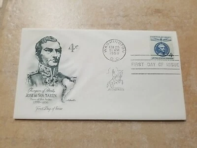 Jose de San Martin 4 Cent First day Of Issue Blue. Feb. 25, 1959 #1125 - Image 1 of 4