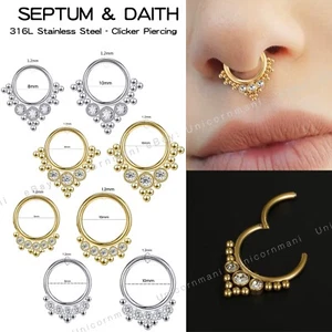 Daith Septum Earring Piercing Nose Ring 8mm Clicker Hoop Cartilage 16G Earrings - Picture 1 of 15