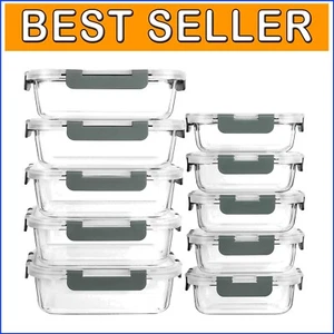 Stackable Glass Meal Prep Containers 10-Pack - Microwave, Oven, Dishwasher Safe - Picture 1 of 8