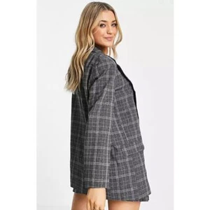 Blazer Adrianna Papell Mujer Mediano Novio Chaqueta Abrigo a Cuadros Andrógino - Imagen 1 de 11