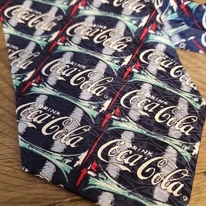 Coca Cola Herren Krawatte 100% Seide blau türkis rot weiß - Bild 1 von 3