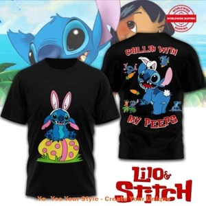 Stitch Chillin With My Peeps Limited Edition Black T-Shirt Size S-4XL - Picture 1 of 5