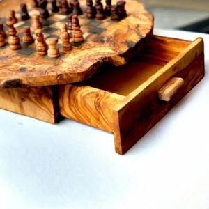 Luxus Schachspiel aus Holz mit Schublade: Handgefertigtes Olivenholzbrett & Aufbewahrung UK - Bild 1 von 8