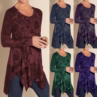 Women V Neck Long Sleeve T Shirt Ladies Irregular Casual Slim Fit Tops Blouse UK