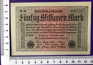 50 Millionen Mark 1.9.23 Ro 108b Wz Kreuzblüten FZ N 42 Erh +II - Picture 1 of 2