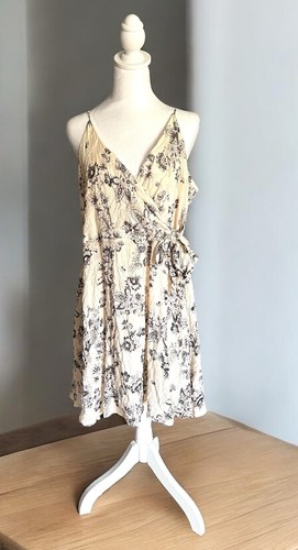 OFF WHITE Abito da donna Express taglia XL bianco cravatta floreale foderato vita trapezio ricamato