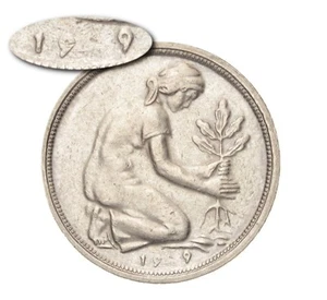 GERMANIA 50 Pfennig 1949 J Errore di Zecca Mint Error senza numero 4 nella data - Imagen 1 de 2