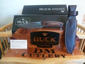 Buck BU663WAS  Checkered Walnut Guide Pro Knife with Leather Sheath NEW in Box - Picture 1 of 10