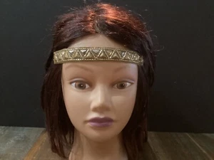 Deepa Gurnani gold Beaded boho hippy Headband leather tie w/tassels - Picture 1 of 9