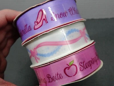 Disney Princess Collections Cinta Wrights 7/8" ancho Lote de 3 Artesanía Púrpura Rosa  Foto 1 de 4