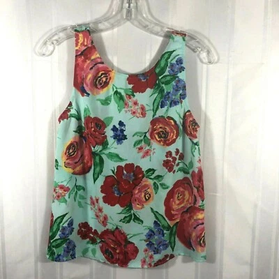 Regata feminina Everly azul tamanho: S sem mangas estampa floral transparente gola redonda - Imagem 1 de 4