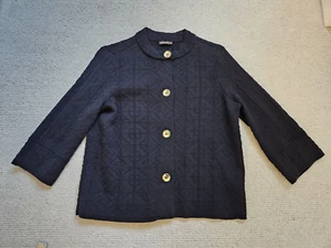 J. McLaughlin 3/4 Sleeve Blazer or Cardigan Sweater Black Medium M Gold Buttons - Picture 1 of 8