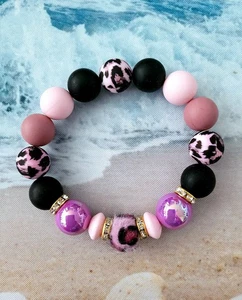 Sylvie's Mix Magic 14/16 mm Armband 19/20cm Rosa Schwarz Gold Strass /0346 - Bild 1 von 2