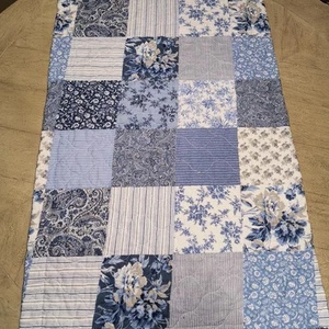 Laura Ashley Patchwork King Size Pillow Sham Blue White Floral French Country - Picture 1 of 7