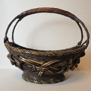 🌿 Vintage Japanischer Bambus Ikebana Korb - Handgewebter Hanakago mit Schlaufengriff - Bild 1 von 24