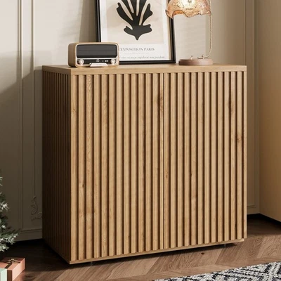 Modern 31.5" Fluted Buffet Cabinet with Pop-up Doors & Adjustable Shelves - Image 1 of 4