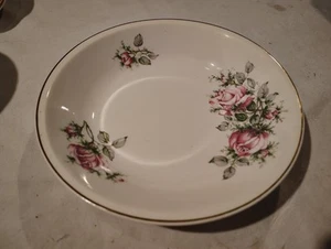 Paden City Pottery Pink Rose Green Leaves Gold Trim PCP15 Coupe Soup Bowl 8" - Picture 1 of 4
