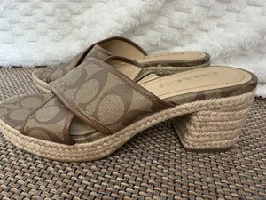 Coach Sloan Signature Espadrille Sandals Slides Khaki/Saddle size 8 - Picture 1 of 6