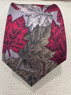 Corbata vintage Pierre Balmain - Francia - borgoña, bronceado y verde estampado hojas Foto 1 de 3