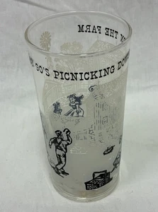 Mid-Century Modern Gay 90s Federal Tumbler Glass Picnicking Down On The Farm - Picture 1 of 5