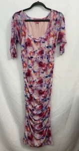 Betsey Johnson Sunset Floral Mesh Midi Dress Ruched Pink Womens Size XL - Picture 1 of 10