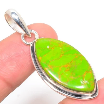Colgante de plata de ley 925 turquesa verde cobre 1,89" W799 Foto 1 de 4