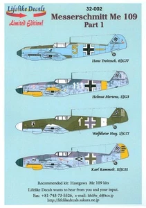 Lifelike 32-002 Messerschmitt Me-109 Part 1 1/32 scale decals - Picture 1 of 1