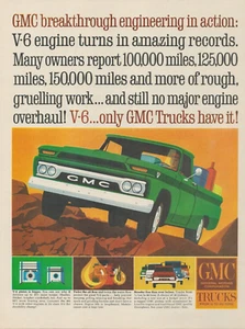1964 GMC Pickup Trucks V-6 Engine Many Miles Vintage Print Ad - Picture 1 of 1