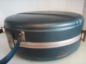 Sky King Vintage Dusty Blue Round Circle Textured Plastic Suitcase 17" Across