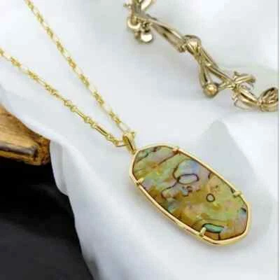 Kendra Scott Long Pendant Necklace Faceted Reid White Abalone Vintage. - Image 1 of 4