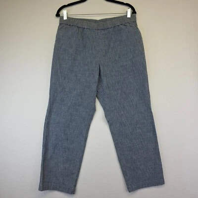 Lands End Linen Pants Womens 10 Blue  Mid Rise Pull On Stretch Preppy Trouser - Image 1 of 4