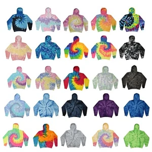 Tie Dye Multi-Color Hoodies, Adult S to XXXL 80% Cotton, L/S, Pockets No Zipper  - Picture 1 of 41