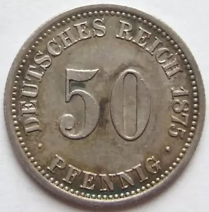 Münze Deutsches Reich Kaiserreich Silber 50 Pfennig 1875 C in fast Stempelglanz - Bild 1 von 2