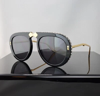 Gucci GG0307S Black Foldable Sunglasses Gray Lens with Crystals Gold Frame - Image 1 of 4