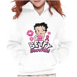 Breast Cancer Betty Boop Wears Pink Ribbon Youth Girls Hoodie Sweatshirts Kids - Picture 1 of 9