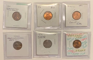1959 1979 1982 1991 1996 1C ERROR LINCOLN PENNY 6 COIN COLLECTION - Picture 1 of 7