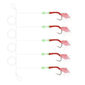 Dr.fish 2/5 packs Mackerel Feathers Red Sea Fishing Rig 5 Hook Size 8# Fish-Skin - Picture 1 of 7