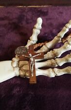 RARE ANTIQUE 19 INCH ROSARY WOOD ODDITIES VINTAGE JESUS CRUCIFIX MARY POPE