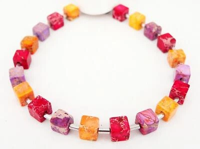 Armband Würfel Cube Edelstein Jaspis Orange, Rot, Lila, Multicolor Hämatit 213n - Bild 1 von 4