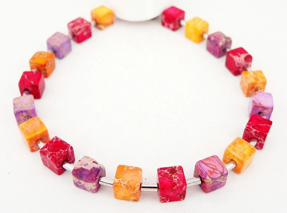 Armband Würfel Cube Edelstein Jaspis Orange, Rot, Lila, Multicolor Hämatit 213n - Bild 1 von 4