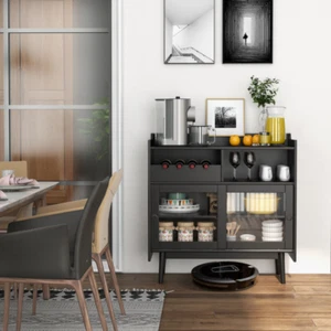 Kitchen Buffet Sideboard Wine Rack Cabinet Sliding Door Kitchen Dining Room - Picture 1 of 12