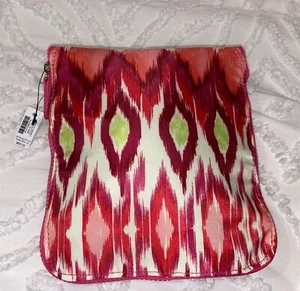 Chico's große verstaubare Ikat Beuteltasche Falttasche Reißverschluss rosa Doppelriemen Tragetasche - Bild 1 von 7